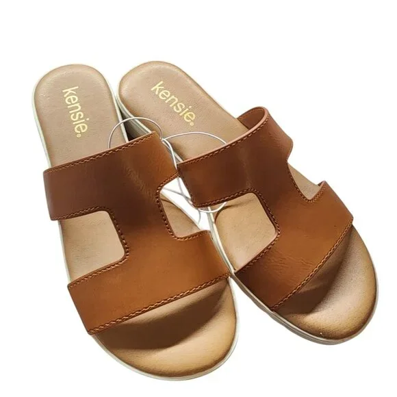 Kensie Women's Cognac Elena Sandals  With Arch Support & Adjustable Strap - Picture 2 of 5